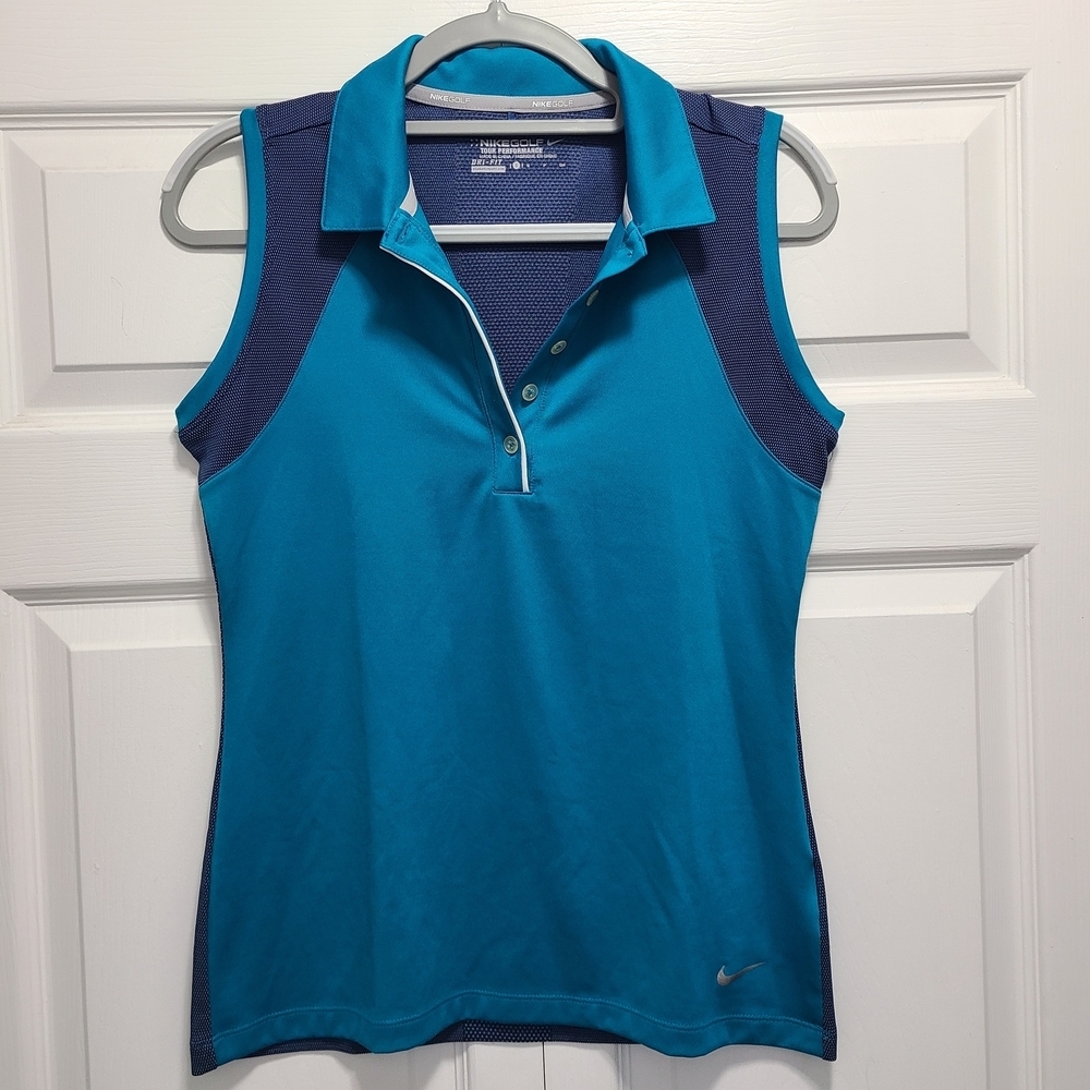 Nike Golf Tour Performance Women's Teal Navy‎ Sleeveless Polo Top Size Small